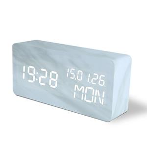 huismerk LED Elektronische Klok Marmeren Geluid Controle Wekker Perpetual Calendar Wit patroon