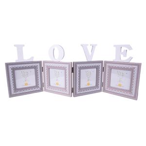 Clayre & Eef Fotolijst 10*10 Cm (4) Grijs Beige Mdf Love Fotokader Wissellijst Foto Frame Grijs Fotokader Wissellijst