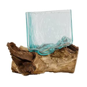 Dijk Natural Collections Decoratief Teakhout Standaard Met Glas-naturel-31x22x21cm