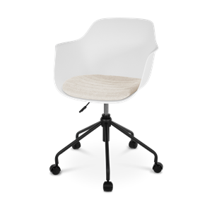 Nolon Nout bureaustoel wit met armleuningen en beige zitkussen - zwart onderstel