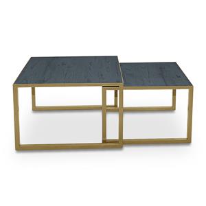 STALUX Salontafel Lisa set van 2 stuks - goud / zwart eiken