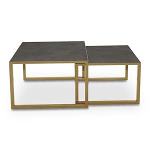 STALUX Salontafel Lisa set van 2 stuks - goud / lederlook bruin