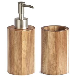 Zeller Badkamer Setje Zeeppompje Met Beker Van Luxe Acacia Hout - Zeeppompjes