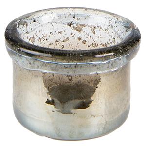 Clayre & Eef Theelichthouder Ø 9*6 Cm Grijs Beige Glas Waxinelichthouder Windlichthouder Grijs Waxinelichthouder