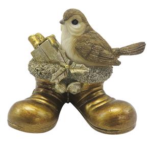 Clayre & Eef Beeld Vogel 9 Cm Goudkleurig Kunststof Woonaccessoires Beeld Decoratie Decoratieve Accessoires