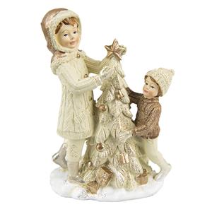 Clayre & Eef Beeld Kinderen 14 Cm Beige Kunststof Kerstdecoratie Beeld Decoratie Decoratieve Accessoires Beige