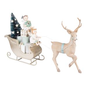 Clayre & Eef Beeld Slee 26 Cm Beige Groen Kunststof Kerstdecoratie Beeld Decoratie Decoratieve Accessoires Beige