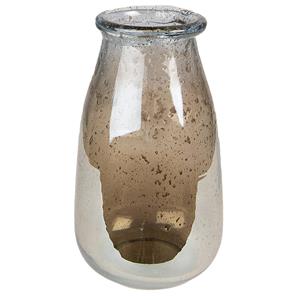 Clayre & Eef Vaas Ø 11*22 Cm Grijs Beige Glas Glazen Vaas Decoratie Vaas Grijs Glazen Vaas Decoratie Vaas