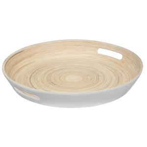 5Five Dienblad/serveerblad Rond D42 Cm Bamboe Wit Met Handvaten - Dienbladen