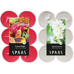 Candles by Spaas Geurkaarsen - 24x Stuks In 2 Geuren Jasmin En Tropical Delight - Geurkaarsen