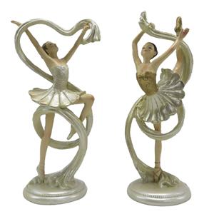 Clayre & Eef Beeld Set Van 2 Ballerina 18 Cm Beige Goudkleurig Kunststof Decoratief Figuur Decoratieve Accessoires