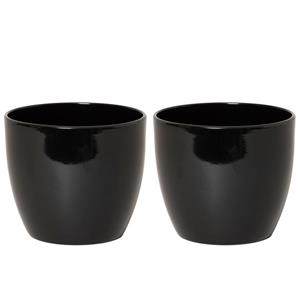 Floran Set Van 2x Stuks  Plantenpotten/bloempotten Voor Binnen Keramiek Glans Zwart H22.5 X D25 Cm - Plantenpotten