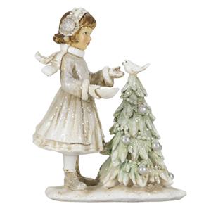 Clayre & Eef Beeld Kind 12 Cm Wit Grijs Kunststof Kerstdecoratie Beeld Decoratie Decoratieve Accessoires Wit