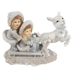 Clayre & Eef Beeld Kinderen 12 Cm Grijs Kunststof Kerst Decoratie Decoratieve Accessoires Woonaccessoires Grijs Kerst