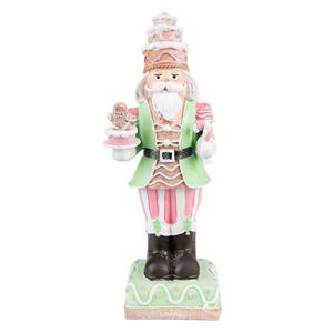 Clayre & Eef Beeld Notenkraker 24 Cm Groen Roze Kunststof Kerstdecoratie Beeld Decoratie Decoratieve Accessoires