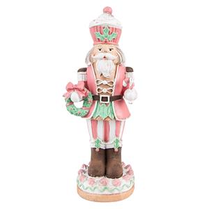 Clayre & Eef Beeld Notenkraker 24 Cm Roze Kunststof Kerstdecoratie Beeld Decoratie Decoratieve Accessoires Roze