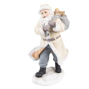 Clayre & Eef Beeld Kerstman 21 Cm Beige Grijs Kunststof Kerstdecoratie Beeld Decoratie Decoratieve Accessoires Beige