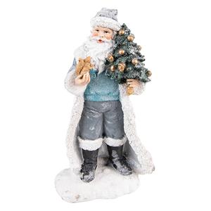 Clayre & Eef Beeld Kerstman 21 Cm Grijs Blauw Kunststof Kerstdecoratie Beeld Decoratie Decoratieve Accessoires Grijs