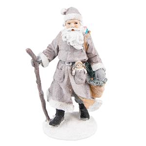 Clayre & Eef Beeld Kerstman 21 Cm Grijs Bruin Kunststof Kerstdecoratie Beeld Decoratie Decoratieve Accessoires Grijs