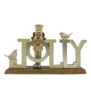 Clayre & Eef Beeld Notenkraker 18 Cm Beige Kunststof Jolly Kerstdecoratie Beeld Decoratie Decoratieve Accessoires