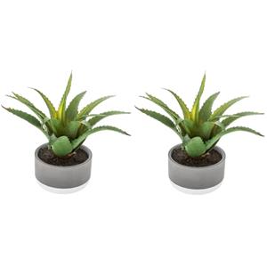 Atmosphera Set Van 2x Stuks  Kunstplanten In Pot Van Cement 22 Cm - Kunstplanten