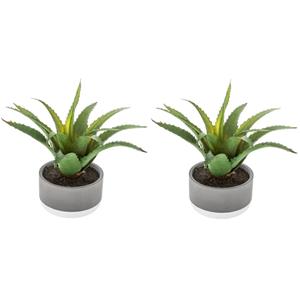 Atmosphera Set Van 2x Stuks  Kunstplanten In Pot Van Cement 22 Cm - Kunstplanten