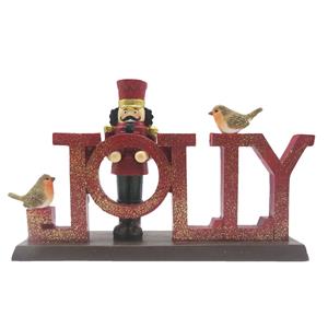 Clayre & Eef Beeld Notenkraker 18 Cm Rood Kunststof Jolly Kerstdecoratie Beeld Decoratie Decoratieve Accessoires Rood