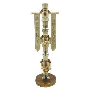 Clayre & Eef Beeld Notenkraker 30 Cm Beige Kunststof Merry Christmas Kerstdecoratie Beeld Decoratie Decoratieve