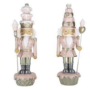 Clayre & Eef Beeld Set Van 2 Notenkraker 23 Cm Roze Wit Kunststof Kerstdecoratie Roze Kerstdecoratie