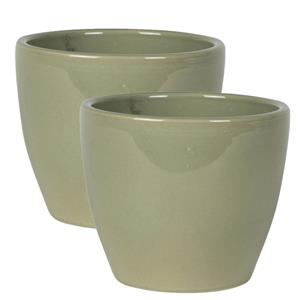 Steege 2x Stuks Plantenpot/bloempot In Een Strakke Scandinavische Look Mosgroen Dia 15 Cm En Hoogte 12 Cm - Plantenpotten