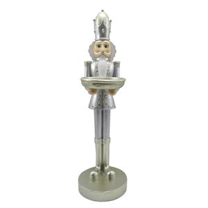 Clayre & Eef Beeld Notenkraker 40 Cm Zilverkleurig Wit Kunststof Kerstdecoratie Beeld Decoratie Decoratieve
