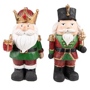 Clayre & Eef Beeld Notenkraker 21 Cm Rood Groen Kunststof Kerstdecoratie Beeld Decoratie Decoratieve Accessoires Rood