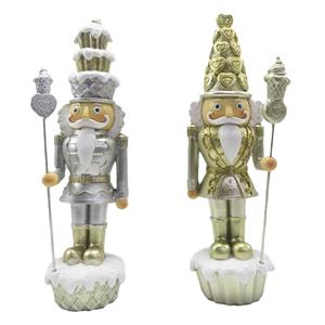 Clayre & Eef Beeld Set Van 2 Notenkraker 23 Cm Goudkleurig Kunststof Kerstdecoratie Goudkleurig Kerstdecoratie