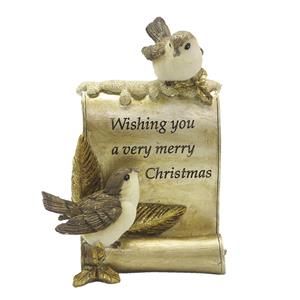 Clayre & Eef Beeld Vogels 15 Cm Goudkleurig Bruin Kunststof Merry Christmas Woonaccessoires Beeld Decoratie