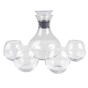 Clayre & Eef Karaf Met Glazen 1740 Ml / 375 Ml Glas Rond Waterkan Wijnkaraf Transparant Waterkan Wijnkaraf