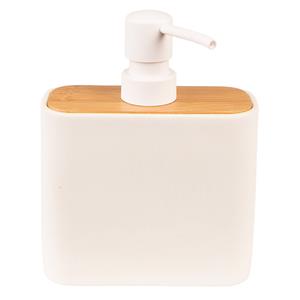 Clayre & Eef Zeepdispenser 13x6x16 Cm Wit Bruin Keramiek Zeeppompje Zeep Dispenser Wit Zeeppompje Zeep Dispenser
