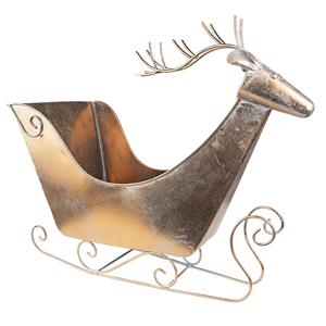 Clayre & Eef Beeld Slee 54 Cm Koperkleurig Metaal Rendier Kerst Decoratie Decoratieve Accessoires Koperkleurig Kerst