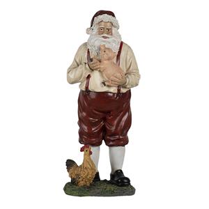 Clayre & Eef Beeld Kerstman 27 Cm Rood Beige Kunststof Kerstdecoratie Beeld Decoratie Decoratieve Accessoires Rood