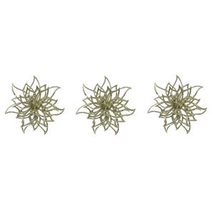4x stuks decoratie bloemen kerstster champagne glitter op clip 14 cm -