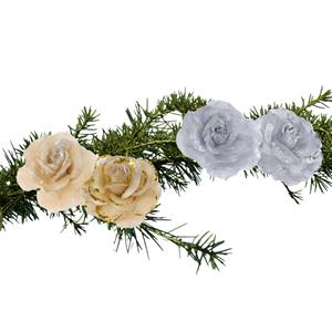 Set Van 4x Stuks Decoratie Bloemen Rozen Goud En Zilver Op Clip 9cm - Kunstbloemen