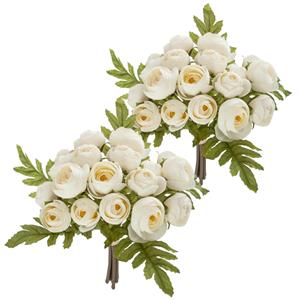 Atmosphera kunstbloemen 2 boeketten 18 mini camelia's wit 30 cm -