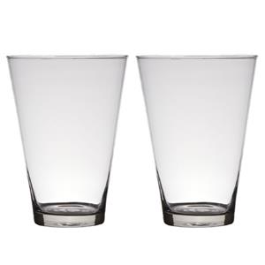 Bellatio Set Van 2x Stuks Transparante Home-basics Conische Vaas/vazen Van Glas 30 X 19 Cm - Vazen