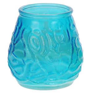 3x Windlicht geurkaars citronella anti muggen blauw glas -