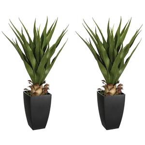 Atmosphera Set van 2x stuks  Agave Rect kunstplanten in pot van cement 73 cm -