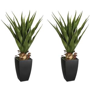 Atmosphera Set van 2x stuks  Agave Rect kunstplanten in pot van cement 73 cm -