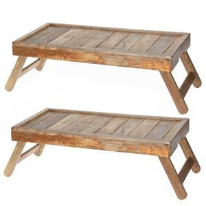 Excellent Houseware Bedtafel/ontbijt dienblad - 2 stuks - mangohout - 74 x 31 x 21 cm -