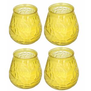 4x Windlicht geurkaars citronella anti muggen geel glas -