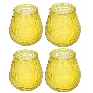 4x Windlicht geurkaars citronella anti muggen geel glas -