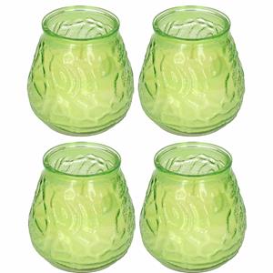 4x Windlicht geurkaars citronella anti muggen groen glas -