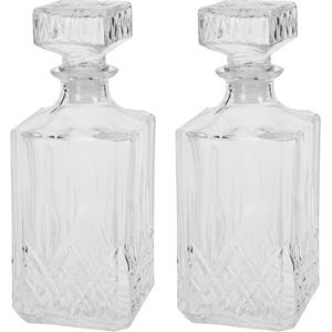 2x Glazen Whiskey Karaf Met Dop Vierkant 750 Ml - Whiskeykaraffen